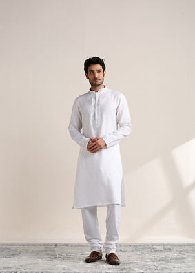 Soft Cream Embroidered Neck Kurta Set image number 1